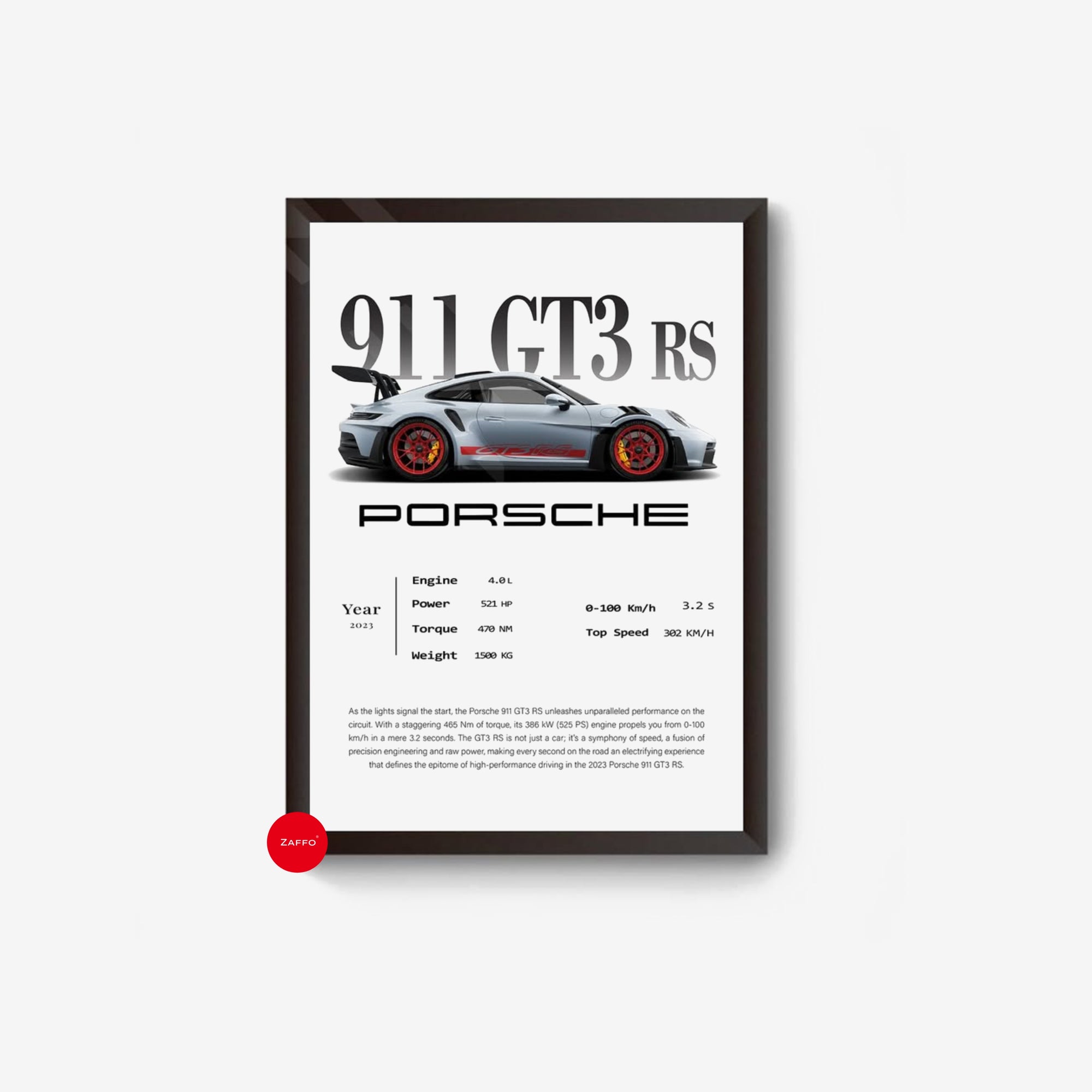Porsche 911 GT3 RS Framed Poster | Premium Wall Art for Car Lovers